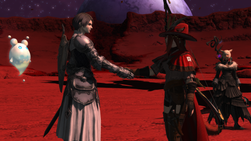 Zero shaking hands with the warrior of light